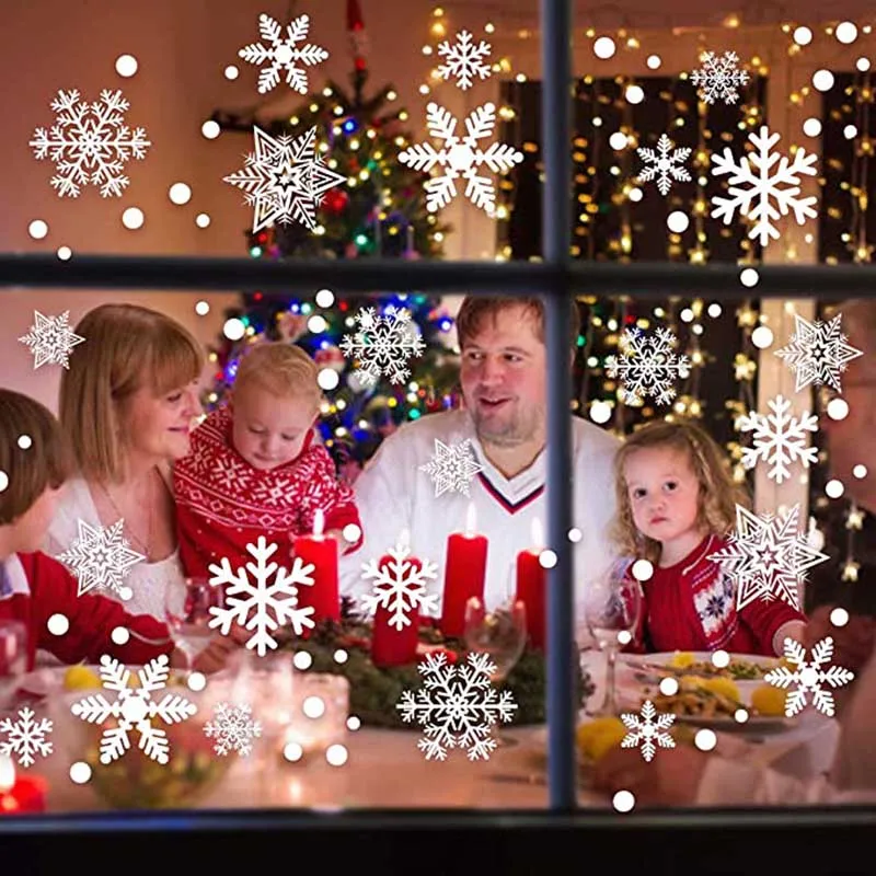 Calcomanías blancas de copos de nieve para ventana, pegatinas de pared de habitación para Navidad, Año Nuevo e invierno, adornos navideños para el