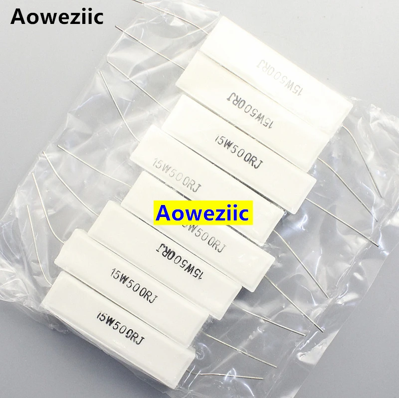 

10Pcs 15W500RJ 15W500ΩJ RX27 Horizontal cement resistor 15W 500 ohm 500R 15W500 Ceramic Resistance precision 5% Power resistance