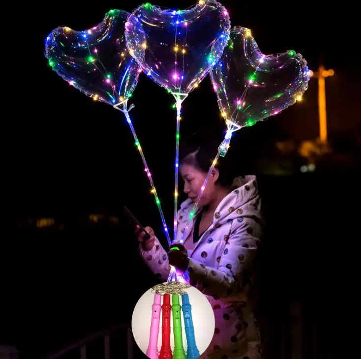 Led Heart Shape Balloon 18in+70cm Pole +2 Battery Handle Bright Mode: Fast Flash + Slow Flash + Long Bright Wholesale Globo