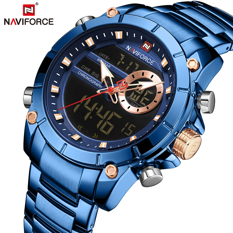 

NAVIFORCE 9163Sport Men Watches Top Luxury Brand Quartz Wrist Watch For Man Waterproof Dual Display Date Clock Relogio Masculino