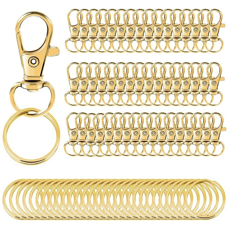 100 Pieces Gold Swivel Clasps Set 50 Pcs Swivel Clasps 50 Pcs Bright Key Ring Metal Hook Lobster Claw for Keychain Craft