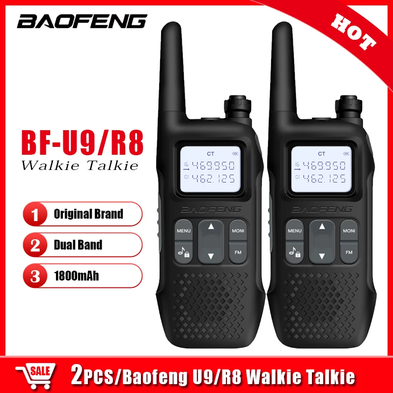 2PCS BF-U9/R8 Baofeng Mini Radio 5W UHF 400-470MHz FM Ham Walkie Talkie USB Flashlight HF CB Transceiver Portable Two Way Radio