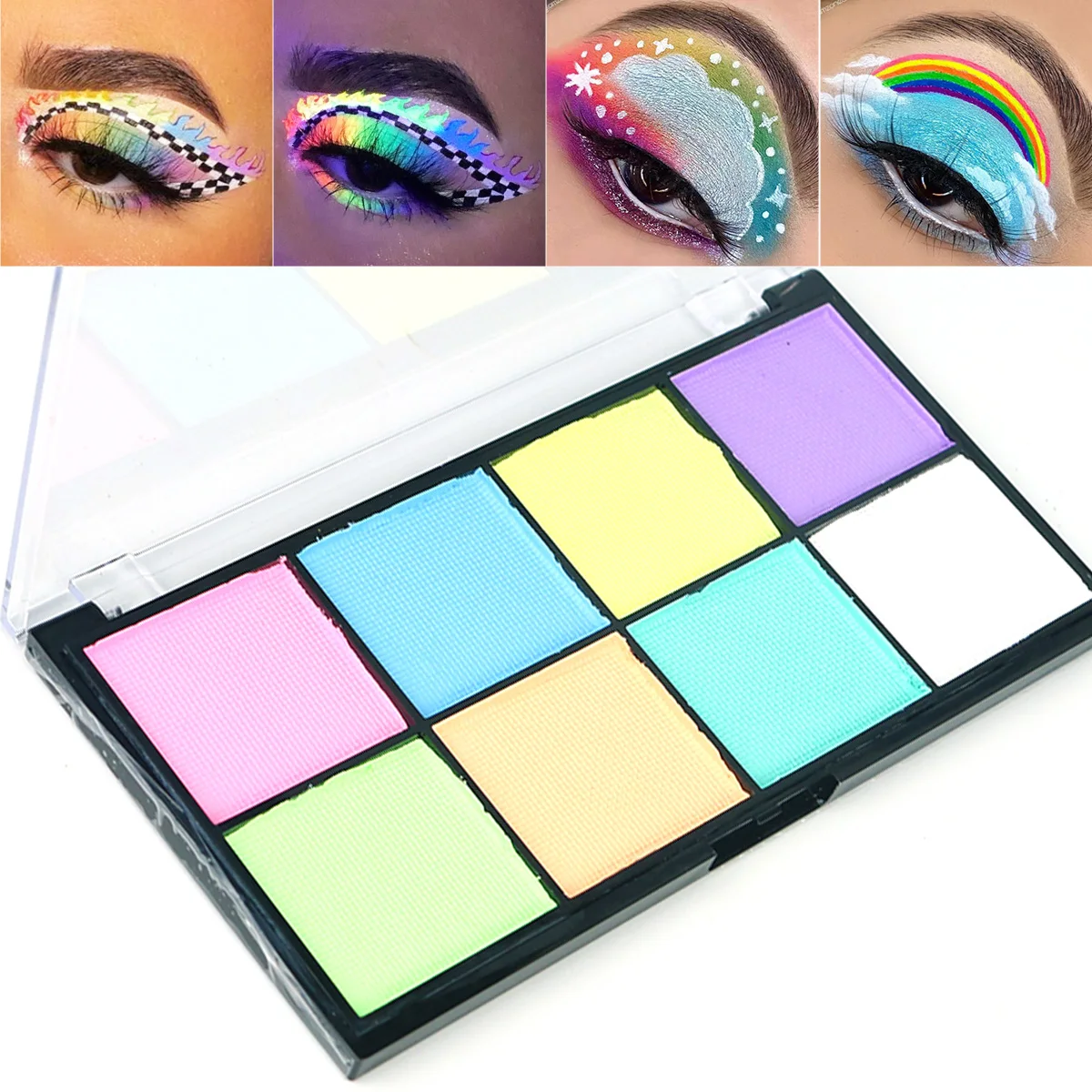 Bowitzki Water Activated Eyeliner Retro Hydra Liner  Makeup Pastel UV Glow Color Face and Body Paint 8 color set palette