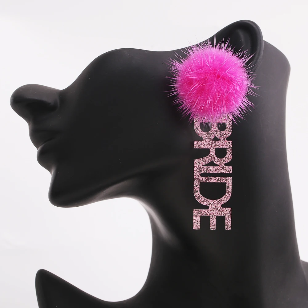 High Quality Mink Fur Ball Drop Earrings For Women BRIDE Plush Balls Earrings Pendant Embellishments Accessories Wholesale