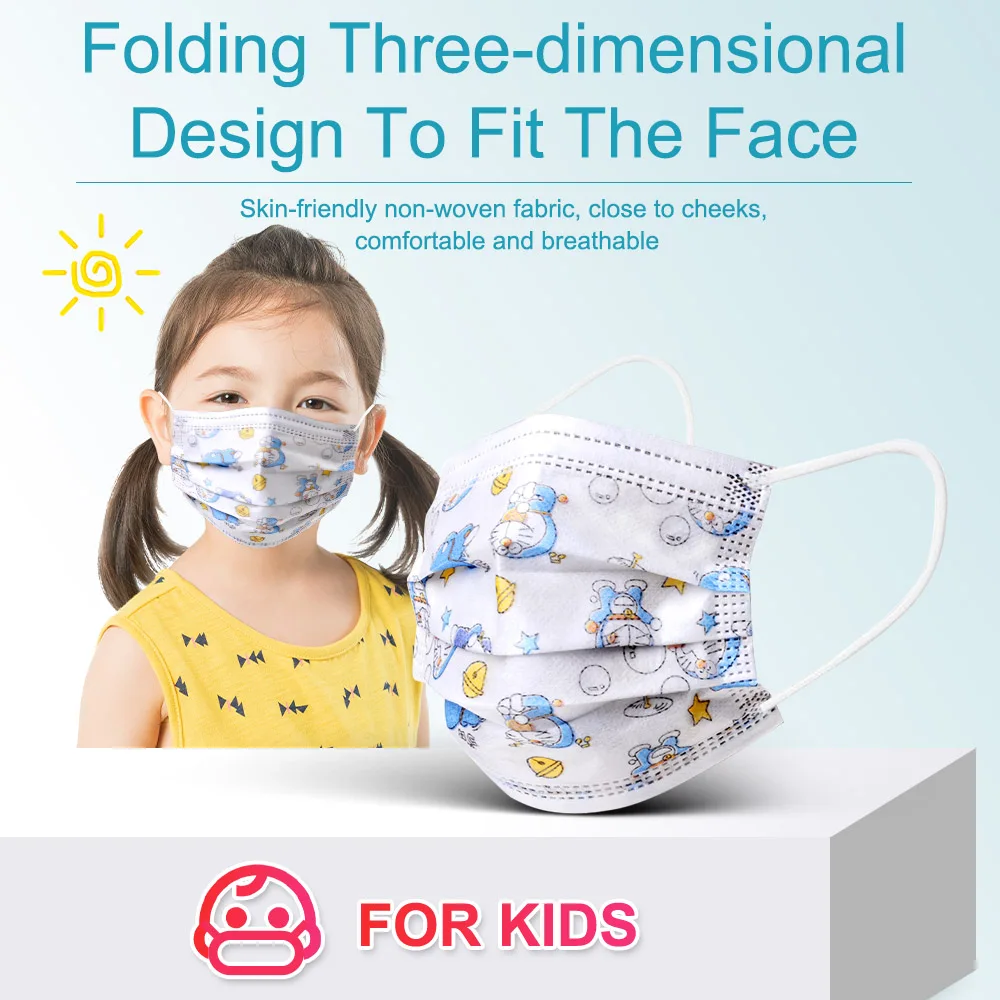 50PCS Cute Cartoon Kids Mask 3 Layers Disposable Child Face Mask Anti-dust Pollution Children Mouth Masks Filter Car Cat Animals