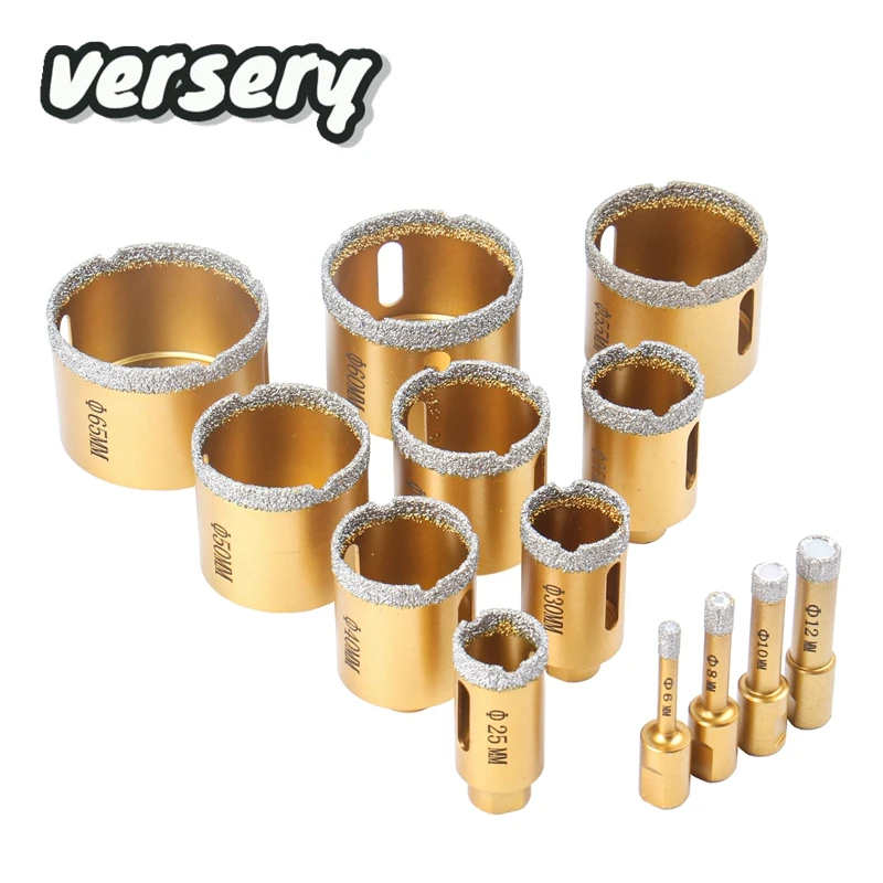 Versery 6-68mm 1PC M10 Gwint do suszenia próżniowego Lutowane diamentowe wiertło rdzeniowe do płytek ceramicznych Piła otworowa do granitu i marmuru
