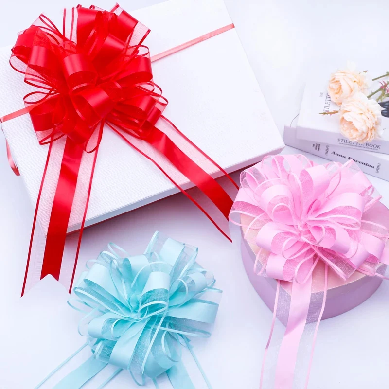 10Pcs ขนาดใหญ่พิเศษเส้นด้ายหิมะดึงโบว์ริบบิ้นสำหรับบรรจุของขวัญงานรื่นเริงงานแต่งงานรถประตูตกแต่ง