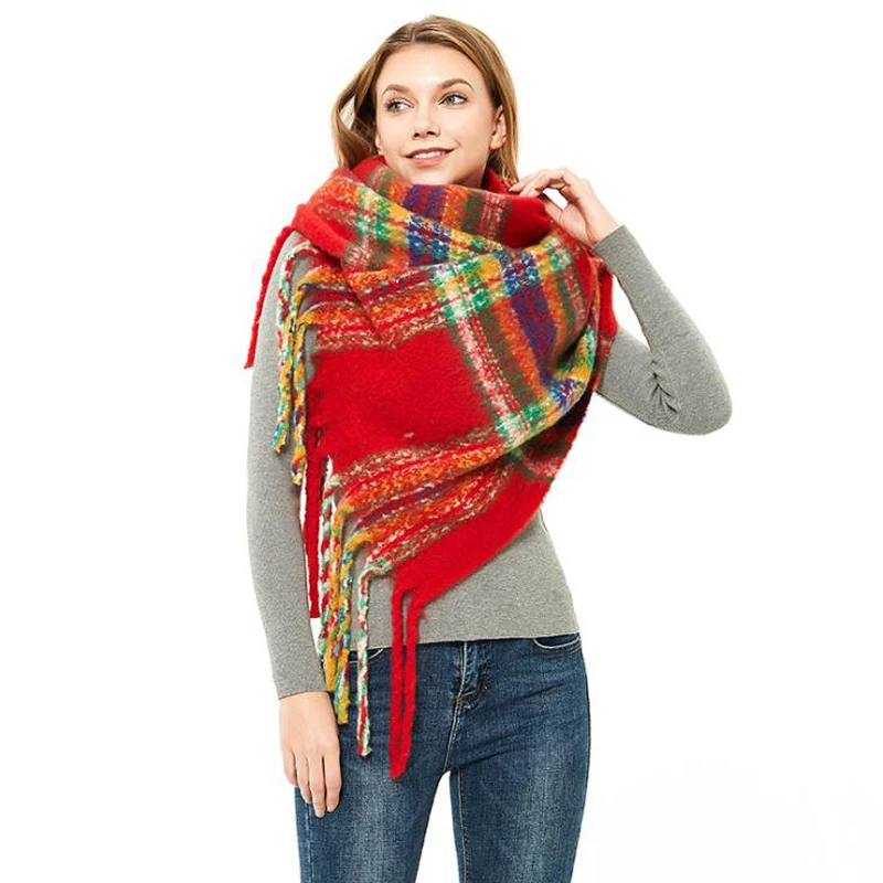 2020 NEW Autumn Winter Thick Women scarf Plaid Shawls warm Loop Yarn scarves Tassel shawls Luxury neck Bandana Pashmina