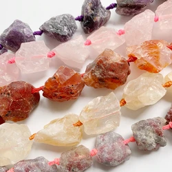 Natural Rough Stones Decor Tourmaline Carnelian Mineral with Hole Amethyst Citrine Raw Crystal Beads for Pendant 1 strand