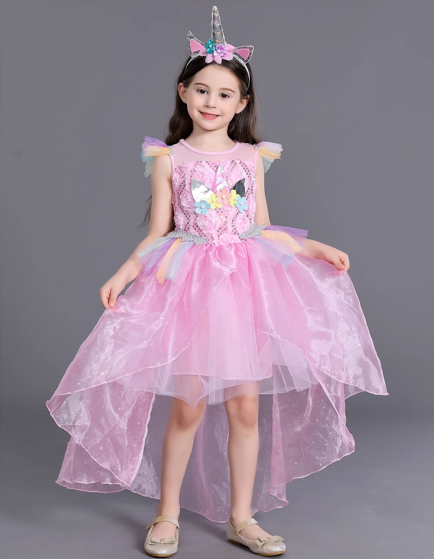 New Girls Unicorn 2pcs Dress Set Baby Girl\'s Princess Brithday Christmas Party Dress Children Kids Clothing for 2 4 6 8 10 years