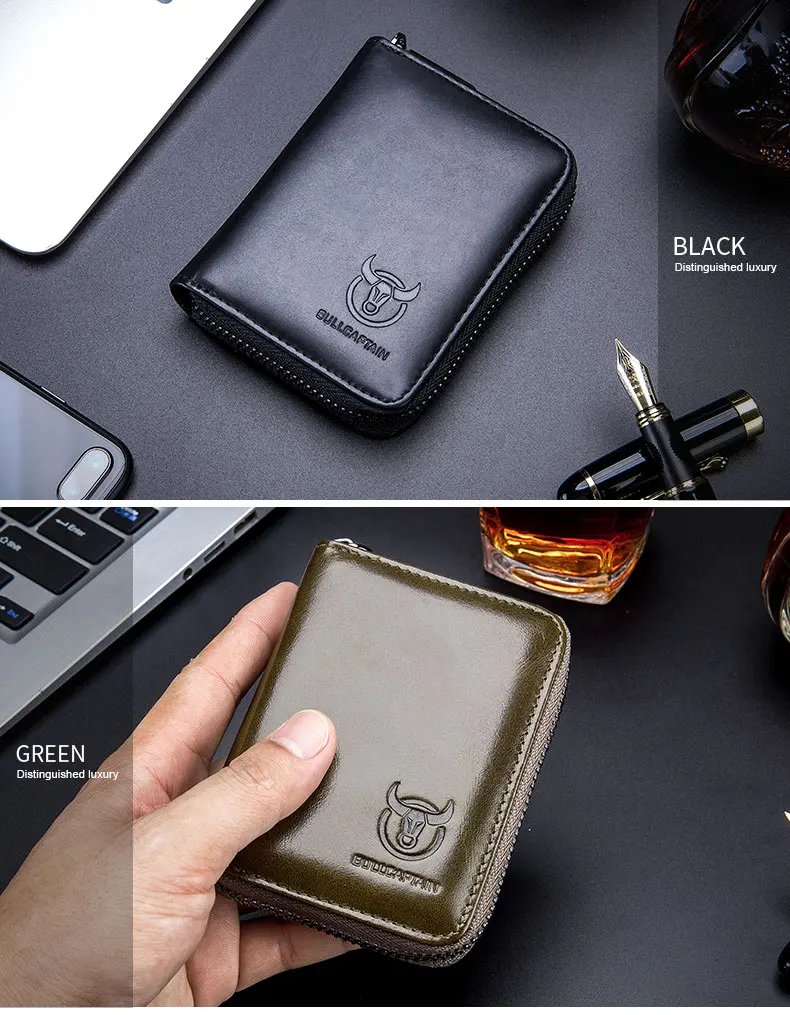 BULLCAPTAIN Echtes Leder Kreditkarten- und Ausweishalter Geldbörse Herren Mode RFID-Kartenhalter Geldbörse Visitenkartenhalter Tasche – Detail 13