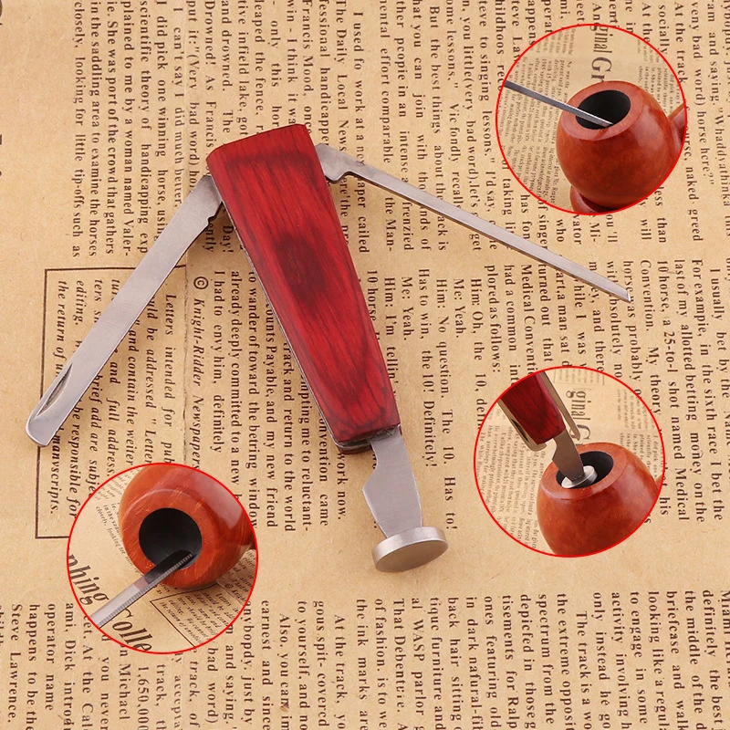 Tobacco Smoking 3in1 Red Wood Stainless Steel Pipe Cleaning Reamers Tamper Tool Tobacco Pipes Accessories Cleaner Cleaning Tool