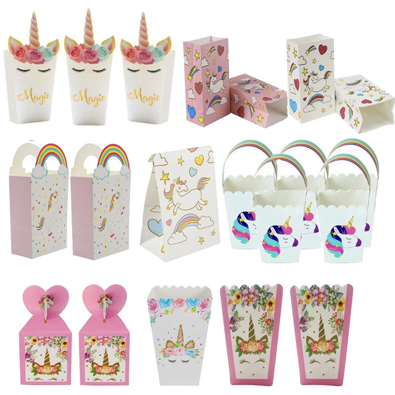 Unicorn Party Paper Popcorn Box Gift Box Candy Cookies Bags 1st Kids Birthday Party Decorations Gift Bags Baby Shower Supplies