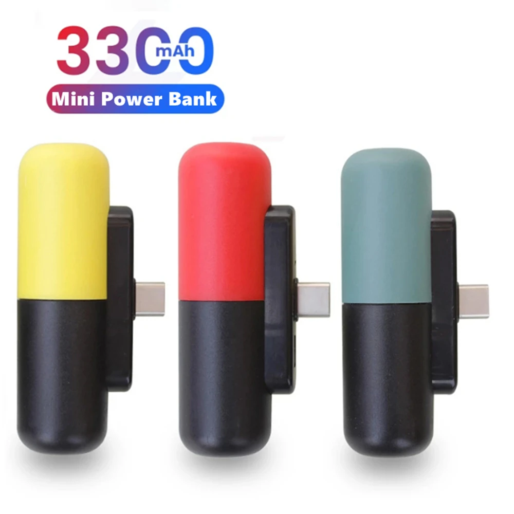 

3300mAh Capsule Mini Power Bank For iPhone Samsung Xiaomi OPPO Backup Battery Powerbank External Charger Portable PoverBank