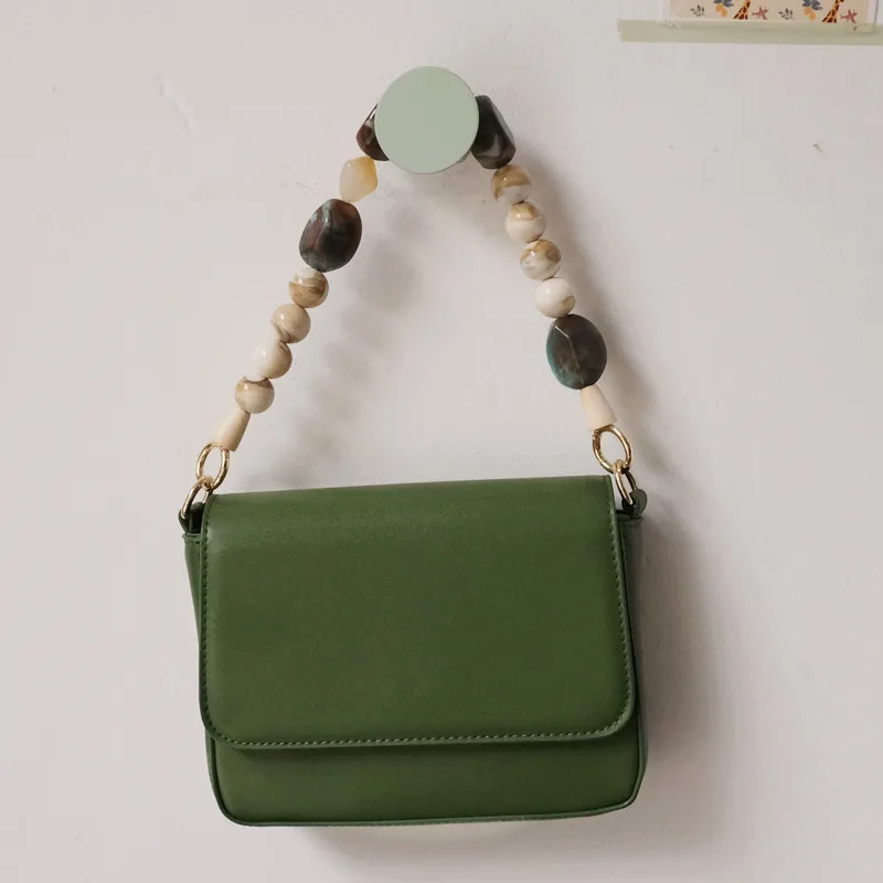 Accesorio para bolso de mujer, pulsera artesanal de lujo con cuentas de resina acrílica, color verde y Beige, cadena de repuesto para bolso