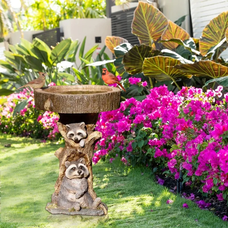 Resin Raccoon Birdbath Animal Statue Outdoor Birdfeeder Resin Decoration Raccoon Garden Ornament For Home Jardineria Decoracion