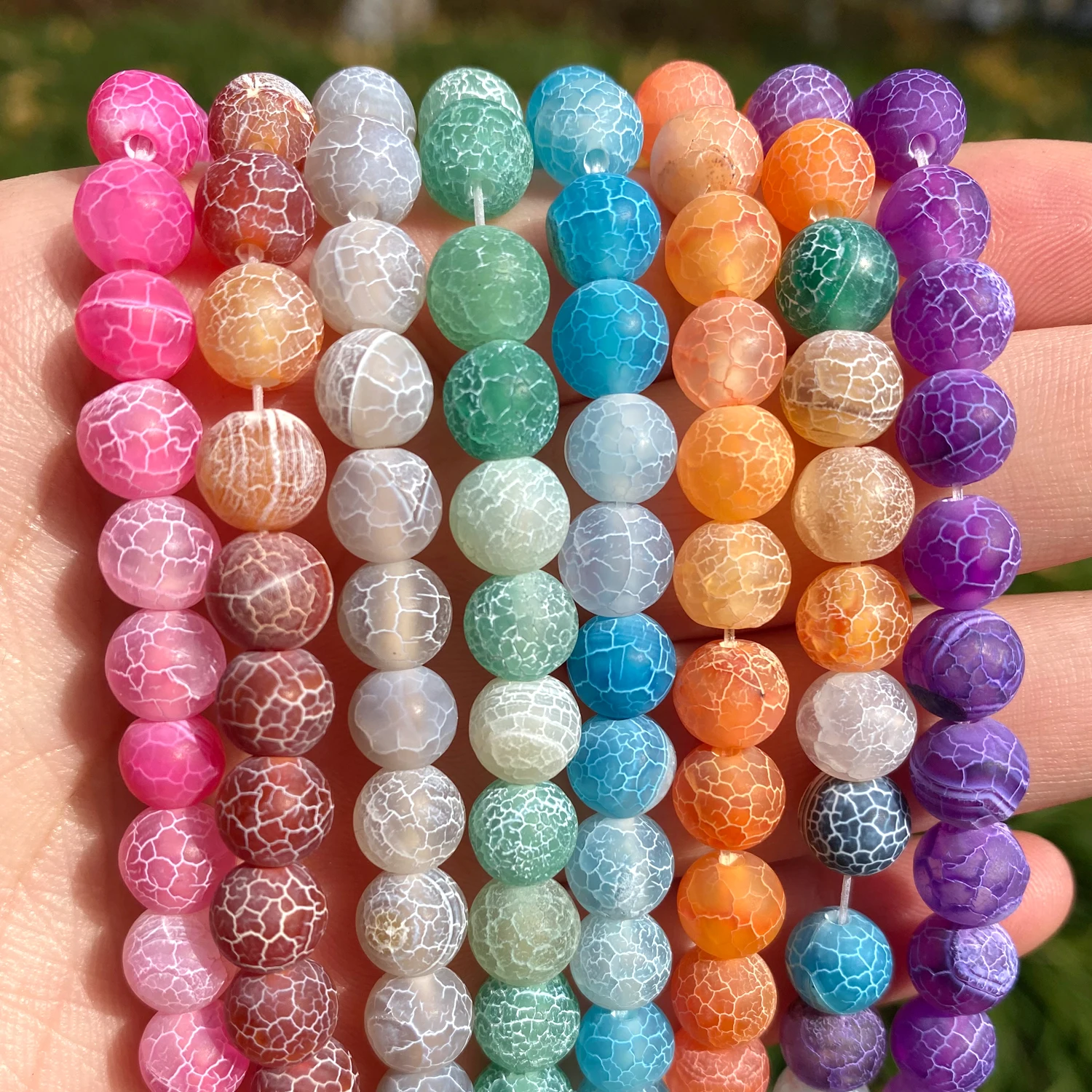 Natural Stone Purple Matte Frost Cracked Dream Fire Dragon Veins Agates Round Beads for Jewelry Making DIY Handmade Bracelet