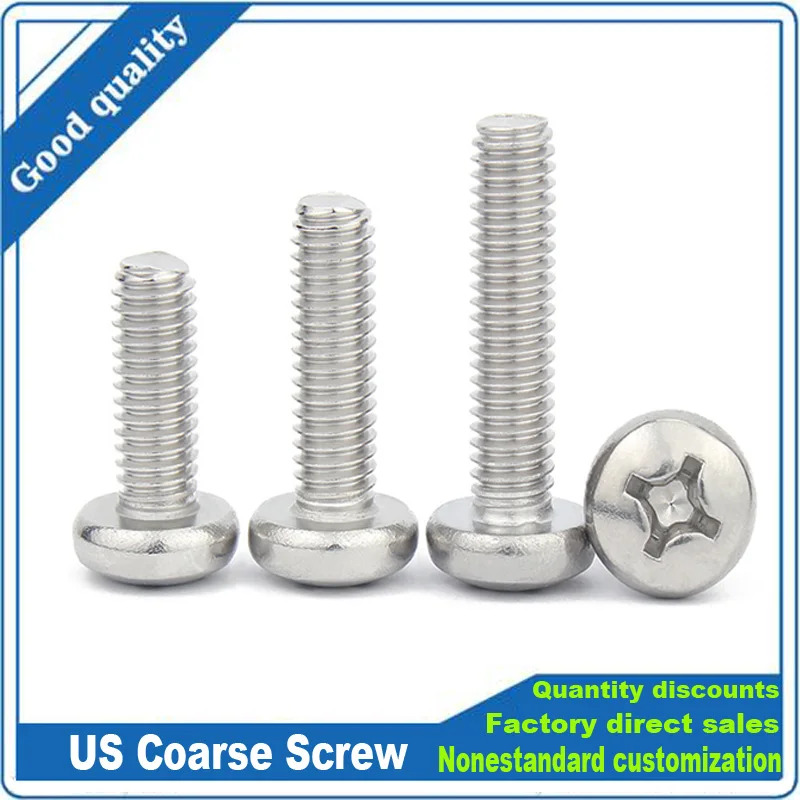 

10/50pcs UNC 2#-56 4#-40 6#-32 8#-32 10#-24 12#-24 US Coarse Thread 304 Stainless Steel Cross Round Phillips Pan Head Screw Bolt