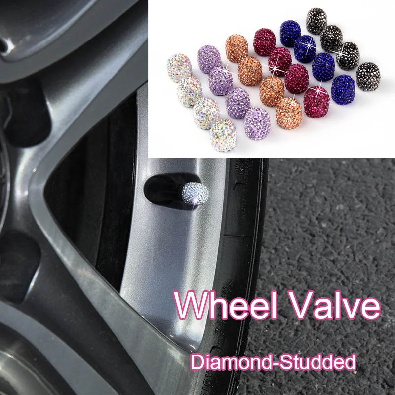 4 Pcs Wheel Valve Caps Tyre Rim Covers dustproof Waterproof for Car Automobiles Motorcycles Bike Rhinestone Diamond-Studded Gift