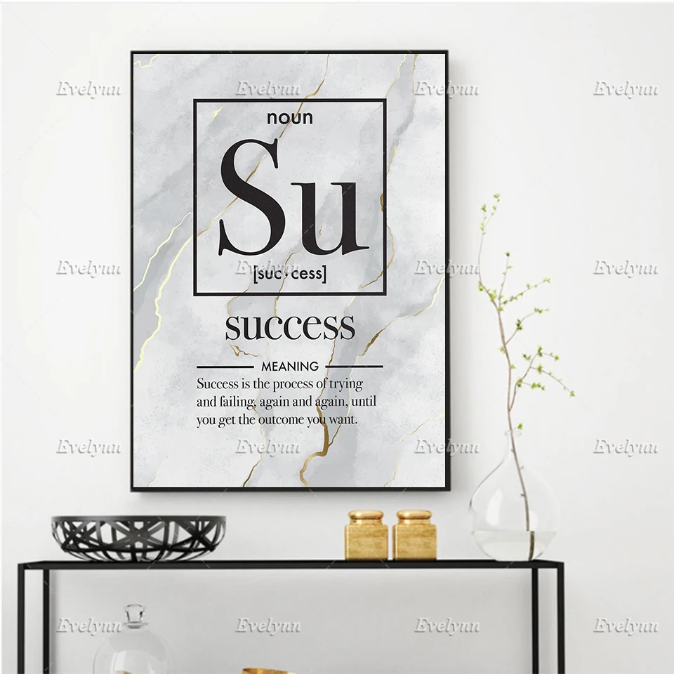 Success Definition Marble Oil Painting Posters and Prints on Canvas Motivational Wall Art Pictures Office Decor Floating Frame