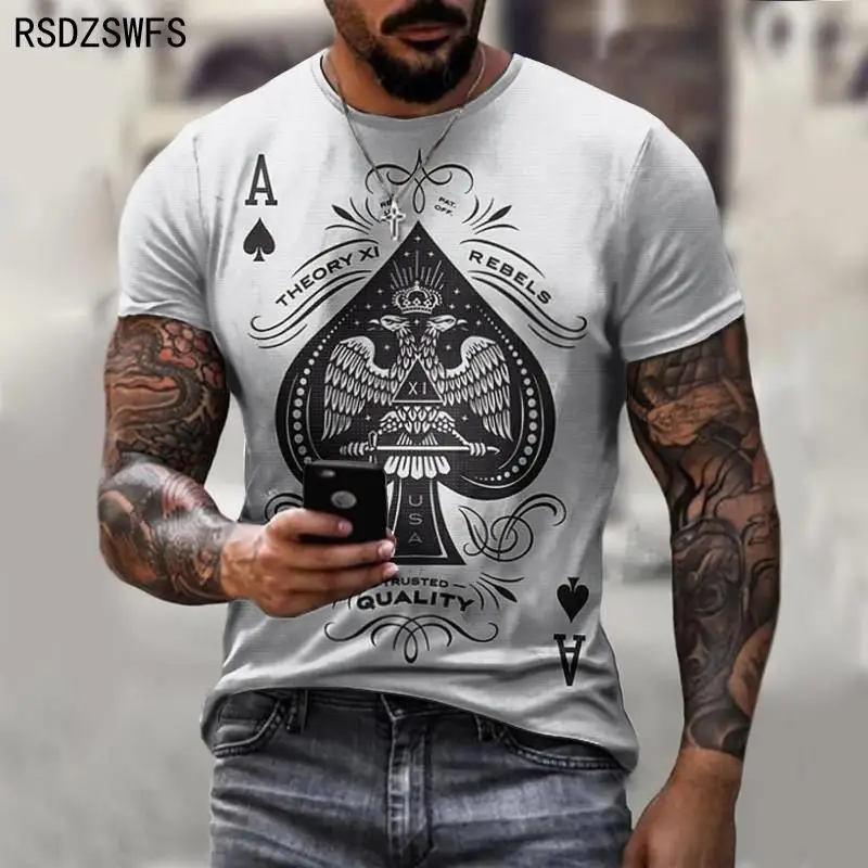 

2021 Summer Anime Men's T-Shirt Street Punk Poker Ace of Spades Clothes 3D Printing Street Fashion Oversize Short-Sleeved Shirts