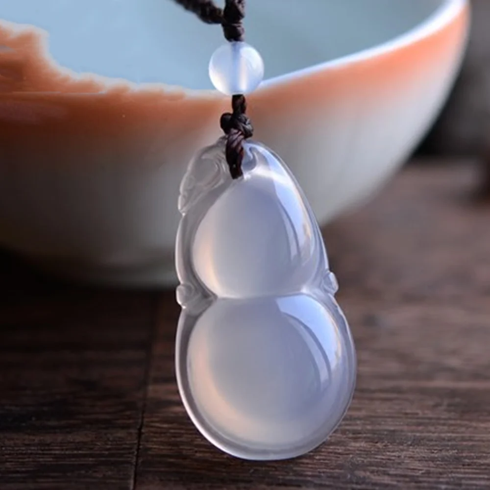 Quality Natural Chalcedony Gourd Pendant Ice White Agate Jade Stour Fu Lu Shou Couple Set Gift Accessories Unisex Lucky Jewelry