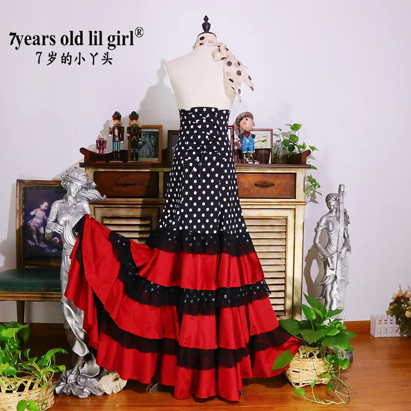 Traditional Spanish Flamenco Dance  Dress For Girls Classic Flamengo Gypsy Style Skirt Bullfight Festival Ballroom DTT28