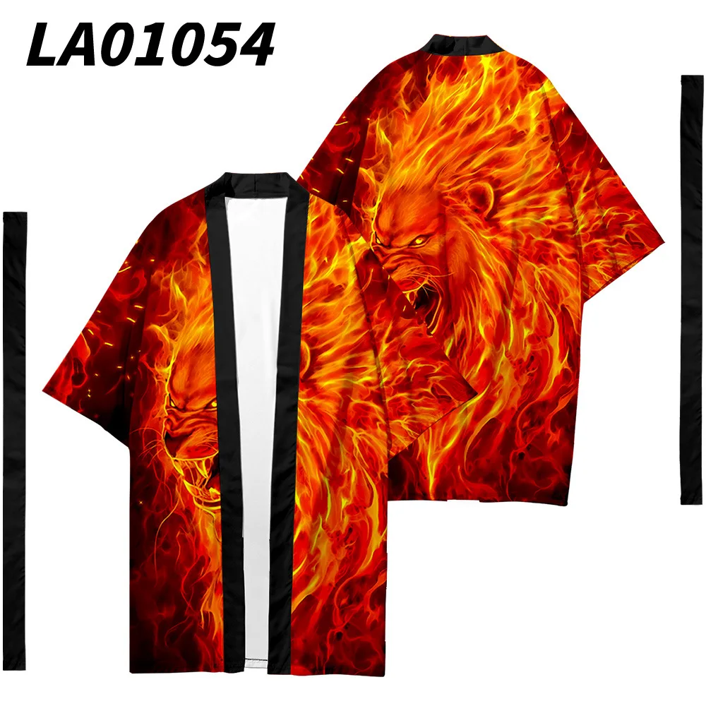 Oversize 6XL Lion พิมพ์สไตล์ญี่ปุ่น Kimono Cardigan กับเข็มขัดคู่ผู้หญิงผู้ชาย Casual เอเชียเสื้อผ้า Harajuku