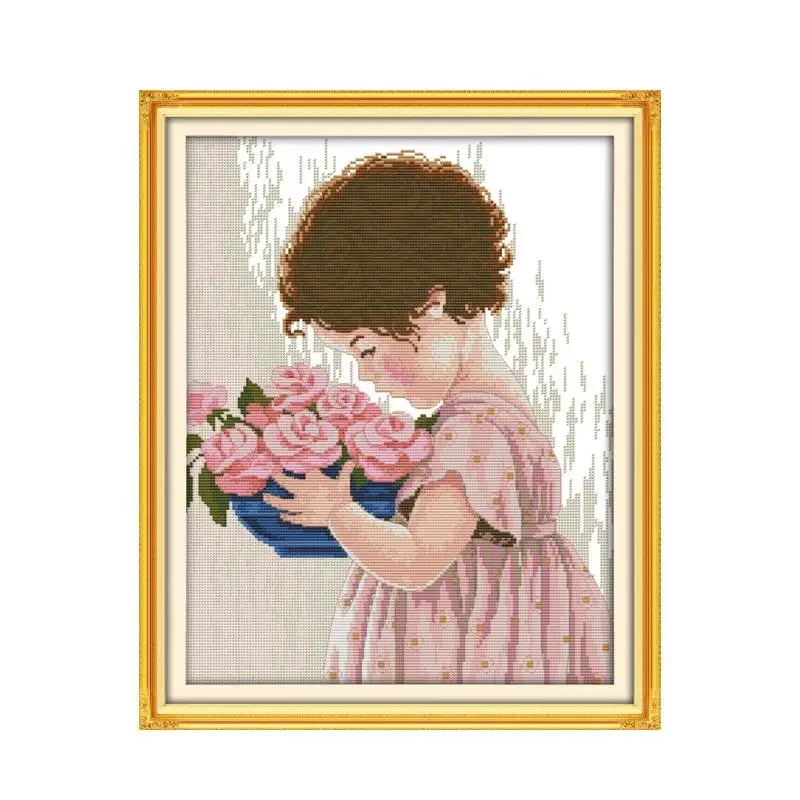 Naive Girl Cross Stitch Kit DIY Lovely Angel Pattern Chinese Embroidery Kit 11CT 14CT Sewing Kit Home Decoration Craft Baby Gift