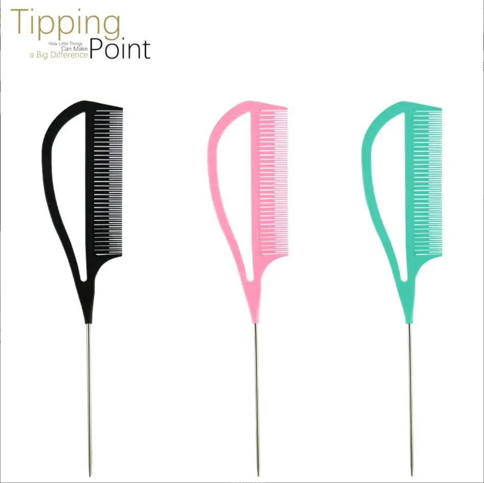 1pc Fine-tooth Comb Metal Pin Anti-static Hair Style Rat Tail Comb Hair Edge Trimmer Hairdressing Styling Beauty Tools T2088