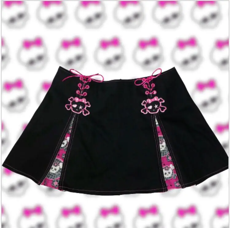 

New Gothic Harajuku Rock Skirts Black Plaid Splicing Fashion Preppy Style Hot Girl Punk High Waist Mini Kawaii Short Skirt