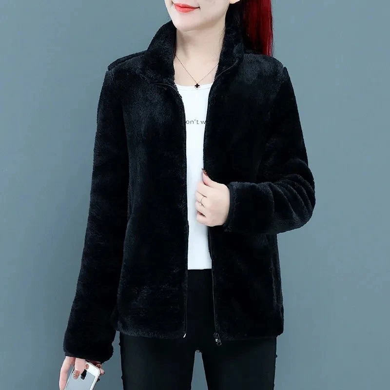 Double-sided Polar Fleece Coat Women Short Coral 2021 Female Autumn Winter Thickening Fleece Jacket Women Warm Slim SweaterA386