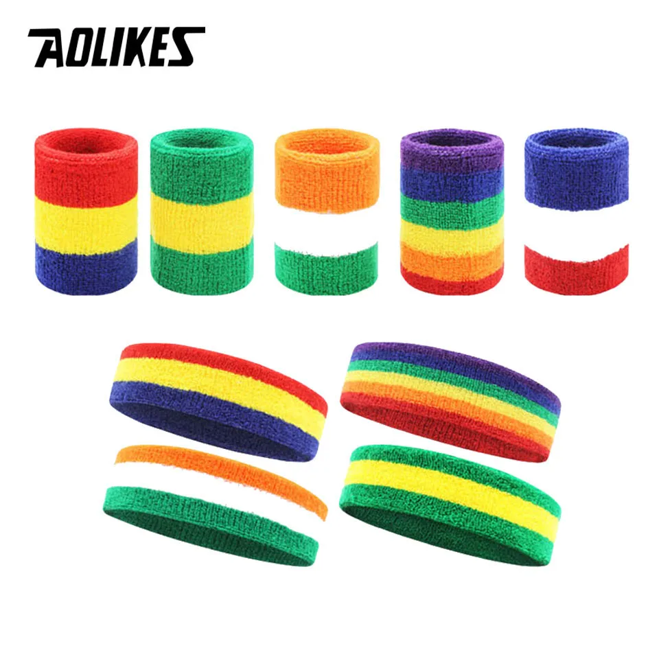 AOLIKES Elastic Cotton Sweat Headband Yoga Running Fitness Sweatband Headband Hair Bands Head Sweat Band with wrist support