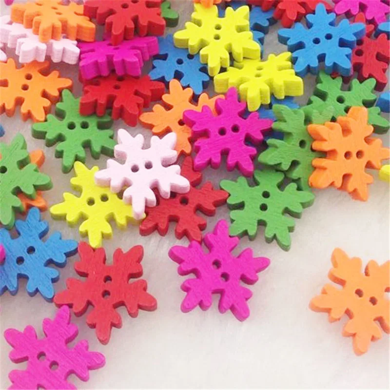 100pcs Mix Christmas snowflake Wood Buttons 18 mm Sewing Craft WB92