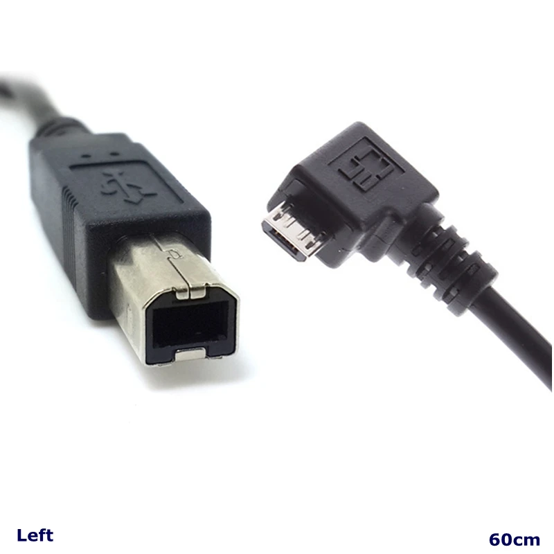 Micro USB 90 Degree Male to USB Type B Male Data OTG Cable Connector for Mobile Flatbed Printer Scanner Midi Controller