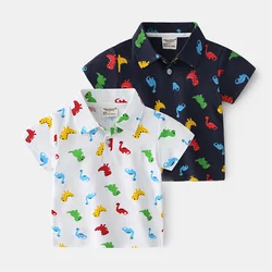 New 2021 Kids Boys Polo Shirts Fashion Cartoon Dinosaur Print Short Sleeve Lapel T-Shirt Cotton Baby Boys Summer Tops Clothing