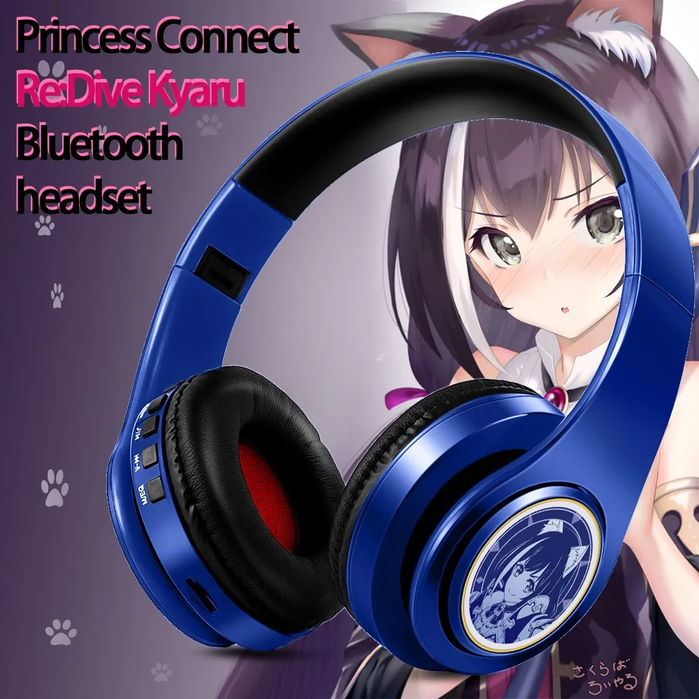 Cosplay Gaming Headphone Anime Princess Connect Re:Dive Kyaru Bluetooth Headset V5.0 Student Earphone Plug in card and FM