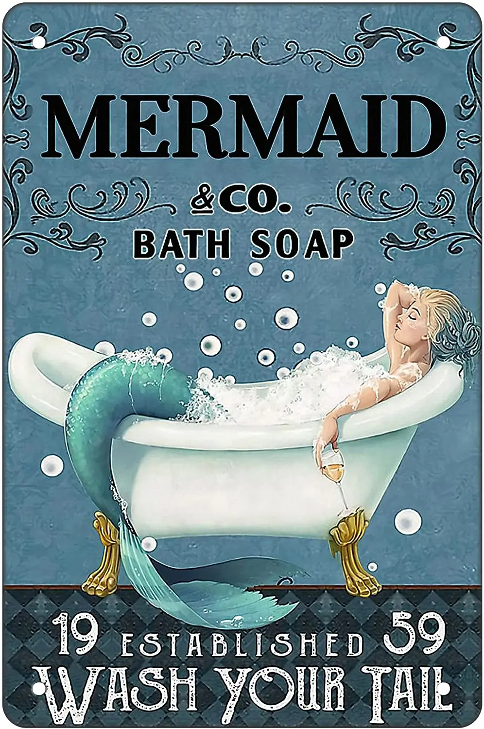 Funny Retro Tin logo wall decoration poster - Mermaid bath soap cleaning tail - Retro Metal Logo family kitchen bathroom farm