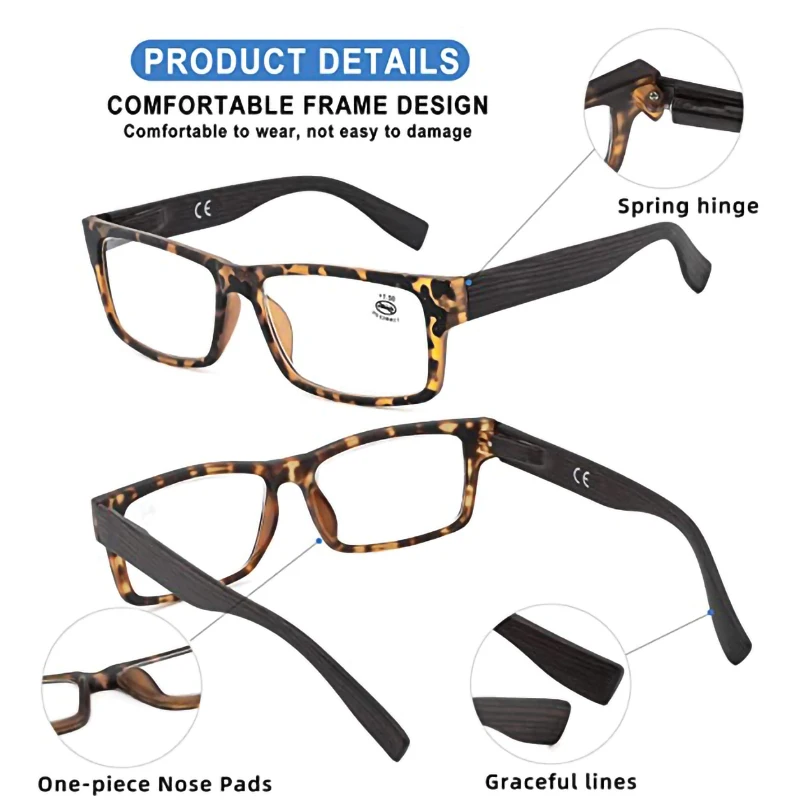 KBT Classic Imitation Wood Design Reading Glasses Rectangular for Men Women New Presbyopic Eyeglasses +1.0 1.5 2.0 2.5 3.0 3.5