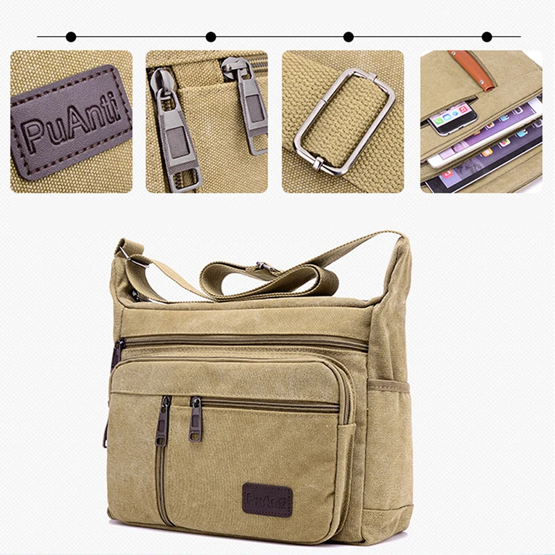 Male Travel Bag Canvas Casual Shoulder Crossbody Outdoor Bags Mens Travel School Retro Zipper Shoulder Bag Blosa