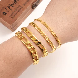 Pop NEW 18K Pure Gold Color Figaro Bracelet Chain 9MM 21cm  chain for Men Male Arm Chain Pulseiras de Ouro