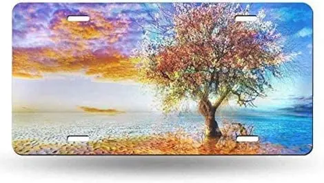 

yunsu Color Tree License Plate,car Decor Personalise Tag,Novelty Car Front License Plate Metal Aluminum Car Plate 6 x 12 Inch