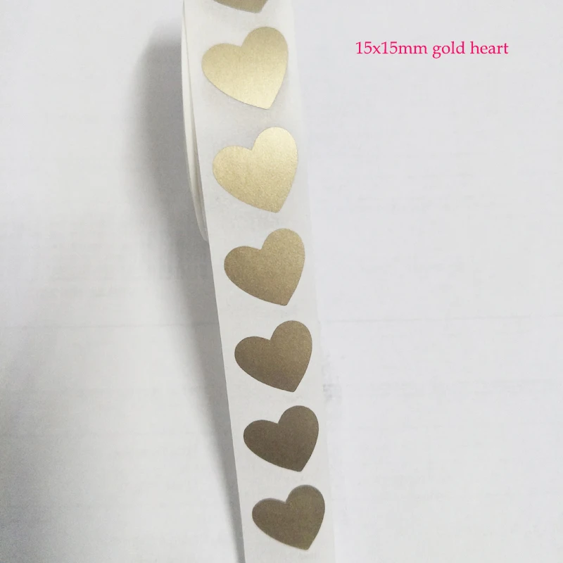 Small Size 500pcs 15*15mm Gold Lovely Heart Scratch Off Sticker For Wedding Or Children Card