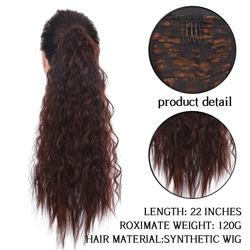 PAGEUP Synthetic Corn Wavy Long Ponytail Hairpiece Wrap on Clip Hair Extensions Ombre Brown Pony Tail Blonde Hair