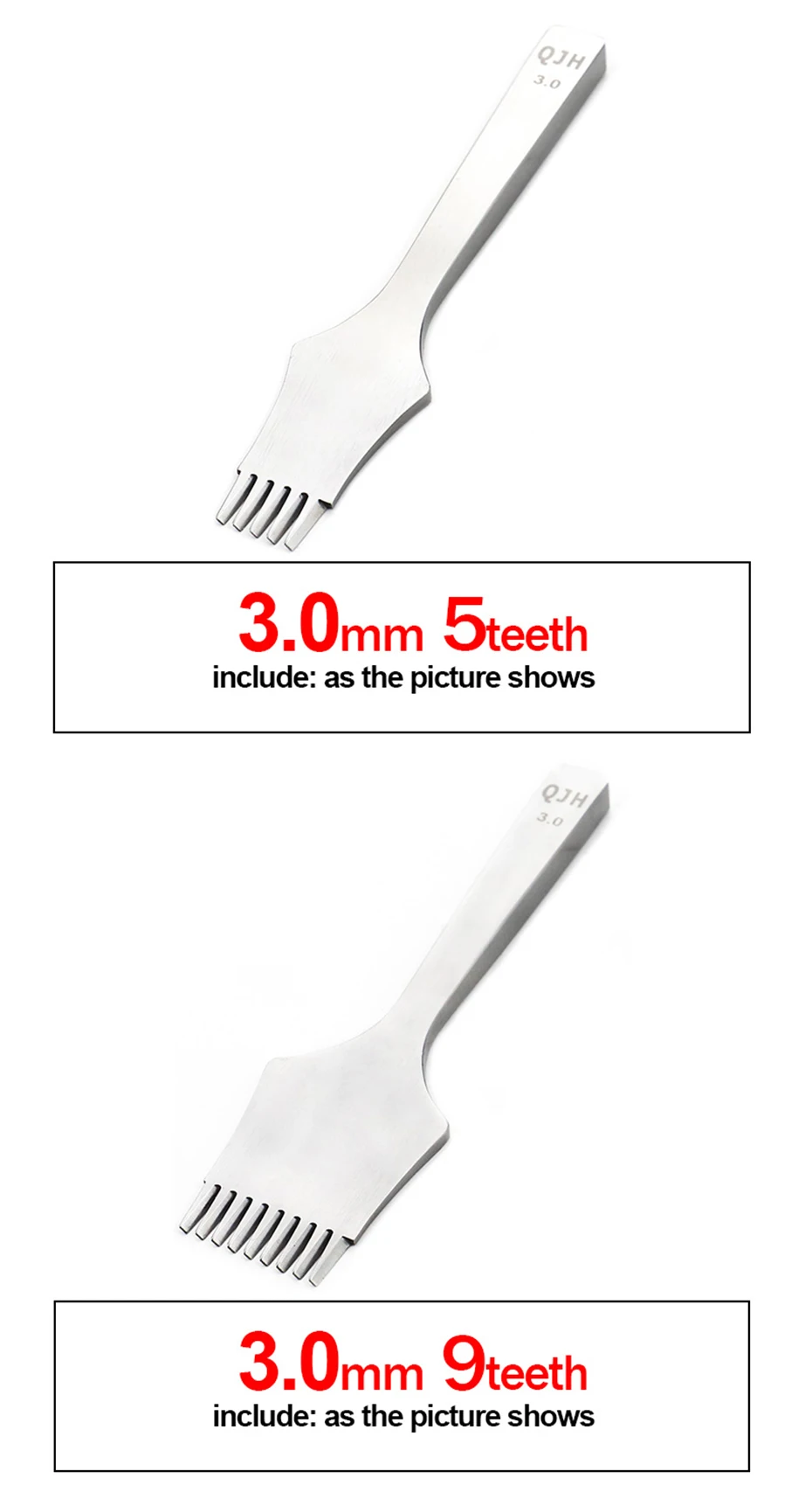 2.7/3.0/3.38mm Leder Handwerk schräg flach Diamant Stechen Eisen Set-2/3,85 Zinken Diamant Meißel hand gefertigte Bastel bedarf – Detail 11