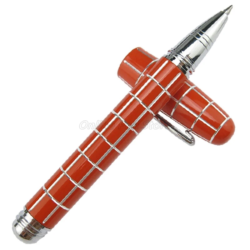 Fuliwen 2062 Orange Metal Tiny Squares Short Roller Ball Ballpoint Pen Professional Office Stationery Writing Gift Accessory