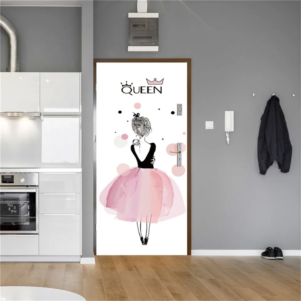 Elegant Queen Door Sticker Self-adhesive Waterproof DIY Home Decor Wallpaper For Girl's Room Bedroom Wood Doors Renovation Mural