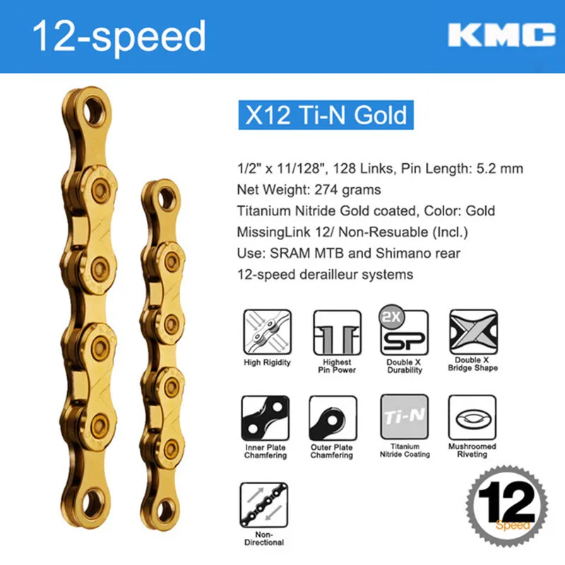 Original KMC X12 X11 X10 Bicycle Chain 11 12 Speed Bike Chain black-gold Road MTB Bike Silver 116L Chains for Shimano/SRAM