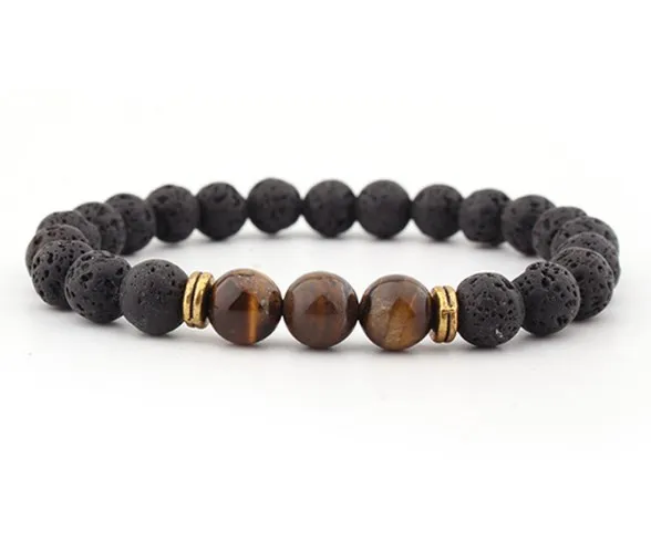8mm black Punk multicolor Agate Chakra Healing Reiki Buddha Yoga Bracelet elastic adjustable Volcanic Stone Bangles 8yug
