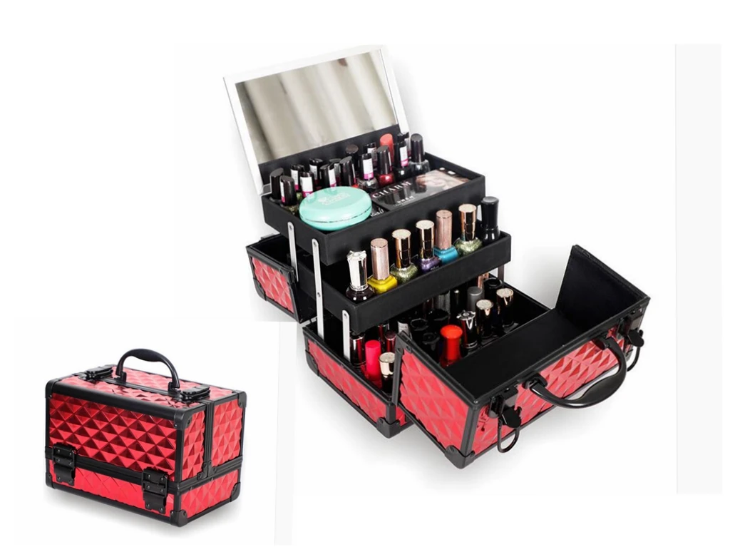 Women  Makeup Train Case, Makeup Box with 4-Tray, Cosmetics Organizer for Makeup Supplies, Women Organize Case for Girls Makeup